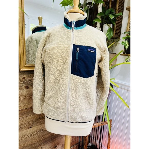 Patagonia Retro X Deep Pile Fleece Jacket Youth XL Off White Beige Furry Fuzzy